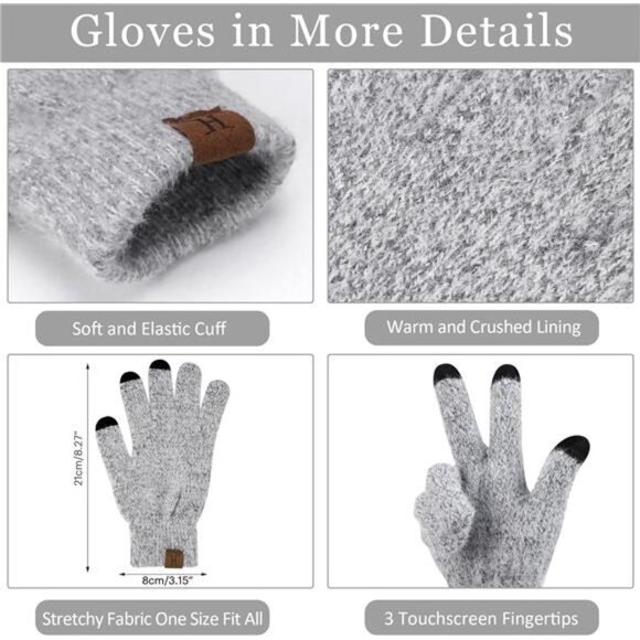 Womens Winter Warm Knit Beanie Hat Touchscreen Gloves Long Neck Scarf Set - Picture 3 of 7